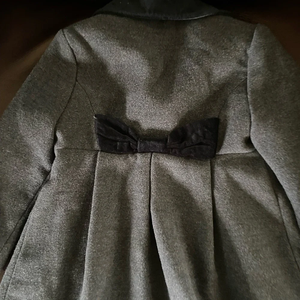 Rothschild Gray Faux Wool Black Velvet Trim Back Bow Adorable Peacoat 2T - Picture 13 of 16